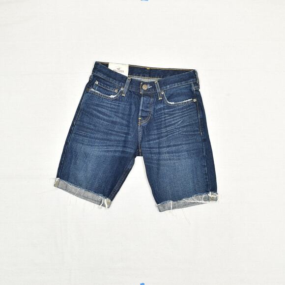 NEW Hollister Men's Bermuda Denim Shorts Solid Cotton Blue Size 28 Button Fly - Picture 2 of 8